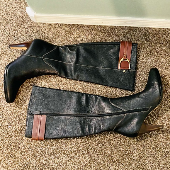 EUC Cole Haan Nike Air Sierra Black Pebbled Leather Tall Heeled Boots - Picture 5 of 17